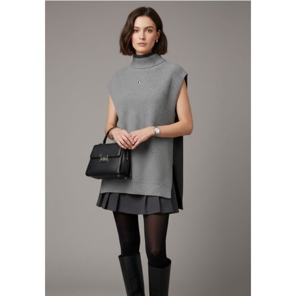 Akris Punto Gray Cashmere Wool Blend Sweater Knit Pullover Tunic Women's Large - Picture 1 of 14